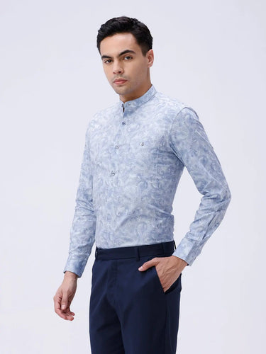 Blue Cotton Melange Printed ShirtUnited By Hope