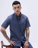 Blue Waffle Dobby Plain Short Sleeve ShirtUnited By Hope