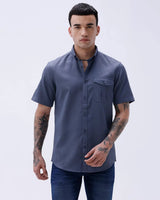 Blue Waffle Dobby Plain Short Sleeve ShirtUnited By Hope