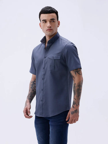 Blue Waffle Dobby Plain Short Sleeve ShirtUnited By Hope