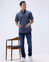 Blue Waffle Dobby Plain Short Sleeve ShirtUnited By Hope