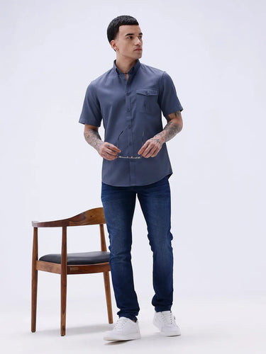Blue Waffle Dobby Plain Short Sleeve ShirtUnited By Hope