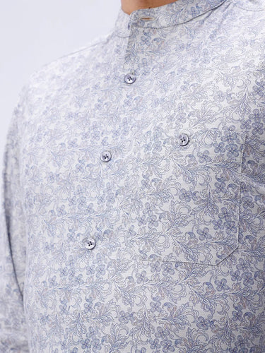 Blue and Grey Cotton Melange Printed ShirtUnited By Hope