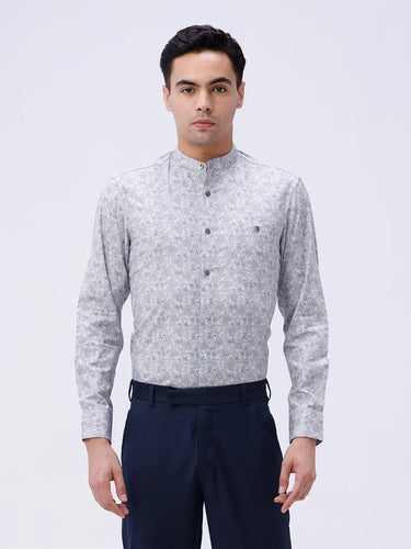 Blue and Grey Cotton Melange Printed ShirtUnited By Hope