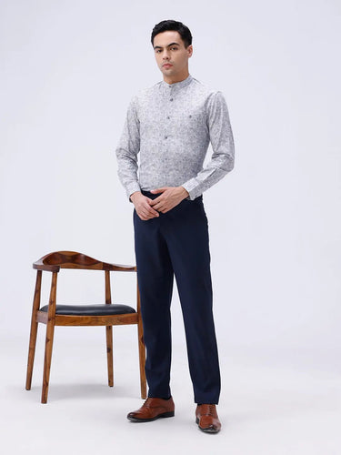 Blue and Grey Cotton Melange Printed ShirtUnited By Hope
