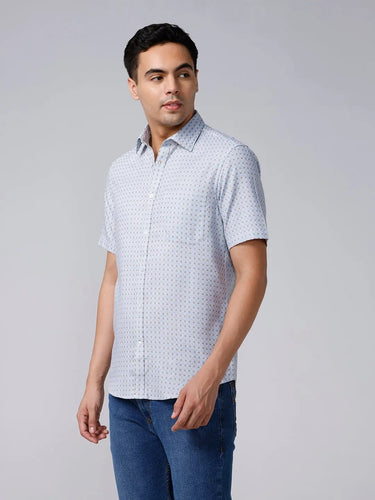 Blue and Grey Printed Dobby ShirtUnited By Hope