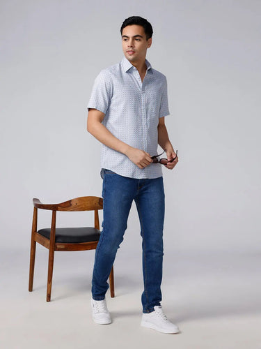 Blue and Grey Printed Dobby ShirtUnited By Hope