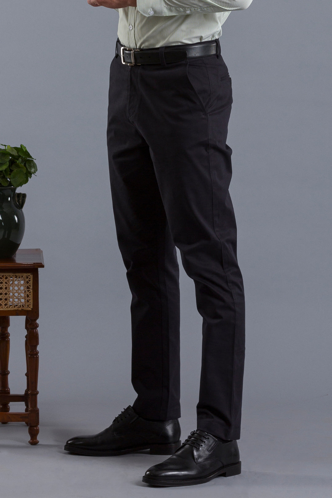 Black cotton chino trousers