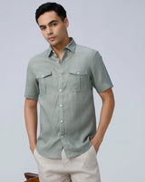 Green Double Pocket Short Sleeve Linen ShirtUnited By Hope