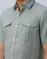 Green Double Pocket Short Sleeve Linen ShirtUnited By Hope