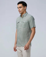 Green Double Pocket Short Sleeve Linen ShirtUnited By Hope