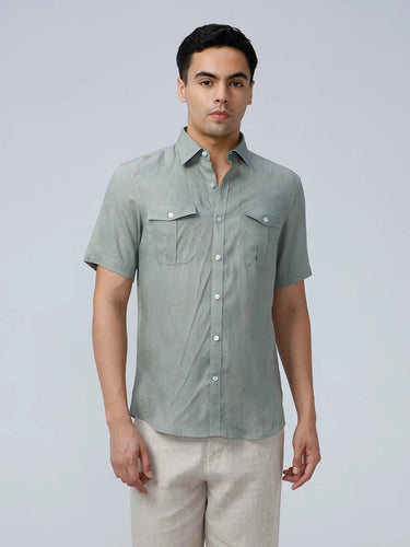 Green Double Pocket Short Sleeve Linen ShirtUnited By Hope