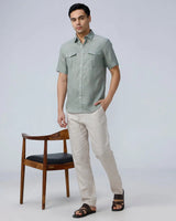 Green Double Pocket Short Sleeve Linen ShirtUnited By Hope