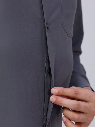Grey Cotton Tencel Plain ShirtUnited By Hope