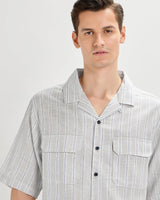 Grey oversized striped linen shirtUnited By Hope