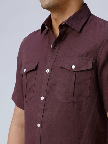 Maroon Double Pocket Short Sleeve Linen ShirtUnited By Hope