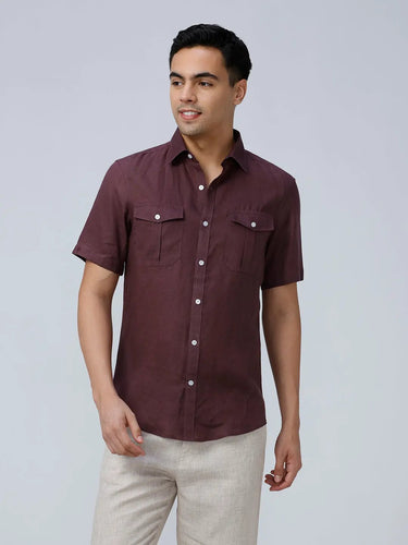 Maroon Double Pocket Short Sleeve Linen ShirtUnited By Hope