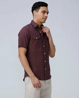 Maroon Double Pocket Short Sleeve Linen ShirtUnited By Hope