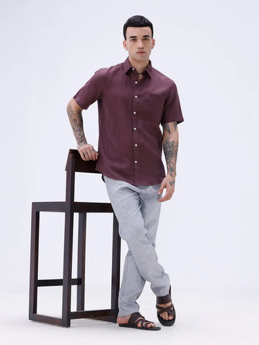 Maroon Short Sleeve Linen ShirtUnited By Hope