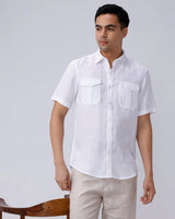 White Double Pocket Short Sleeve Linen ShirtUnited By Hope