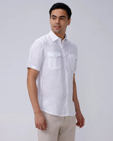 White Double Pocket Short Sleeve Linen ShirtUnited By Hope