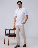 White Double Pocket Short Sleeve Linen ShirtUnited By Hope