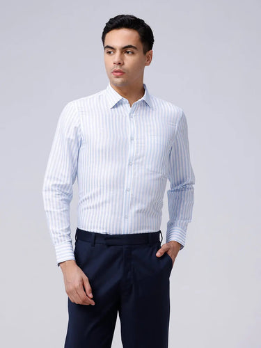White and Blue Stripes Cotton Linen ShirtUnited By Hope