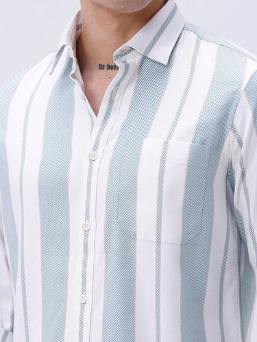White and Green Stripes Twill ShirtUnited By Hope