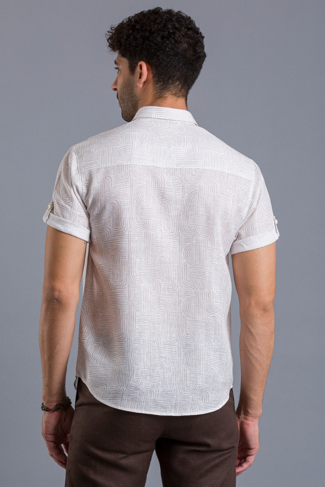 Beige printed linen shirt