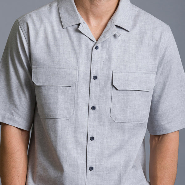 Brushed grey oversized cotton shirt