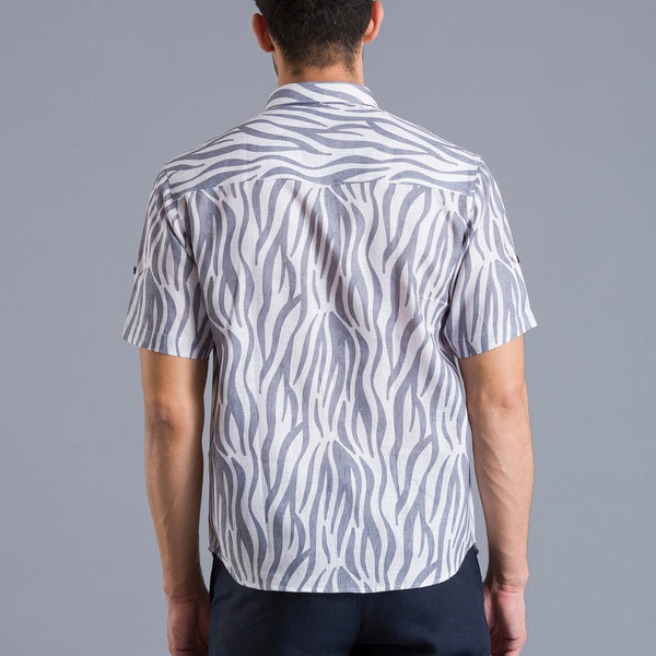 Grey stripes printed linen shirt
