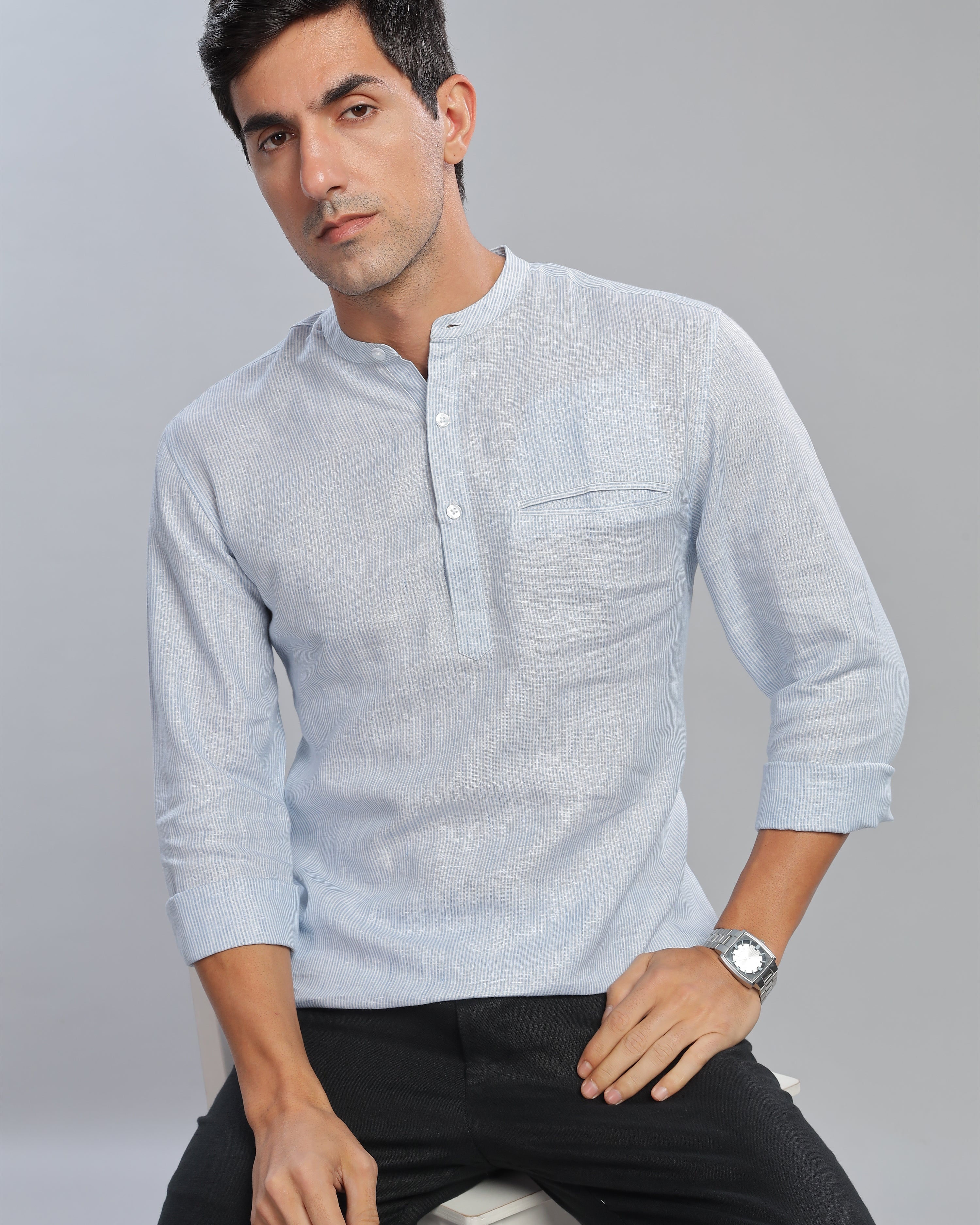 Buy United By Hope Silver Blue Linen Shirt For Men Online – United By Hope