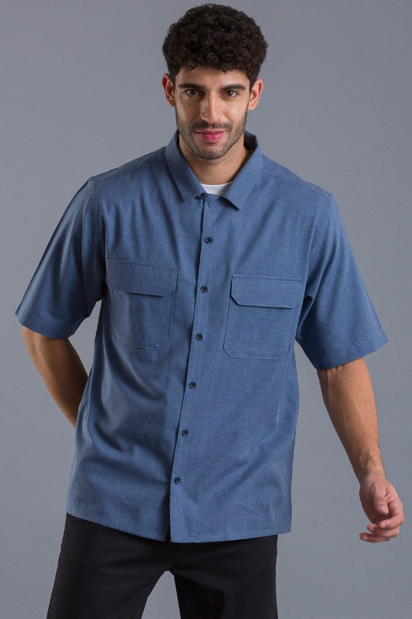 Brushed Blue cotton oversized shirt